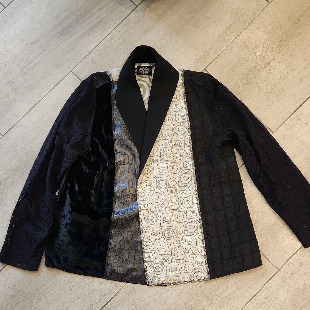 Multi Textured Womens Blazer Made In USA Cameleon Brand Open Front
